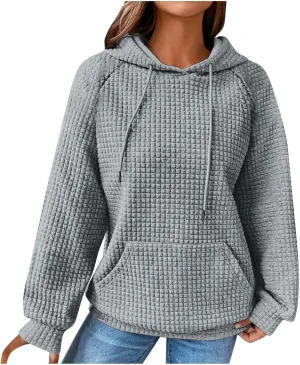 SMIDOW Oversized Hoodies For Women Trendy 2023 Waffle Knit Hooded Sweatshirt Casual Loose Fall Winter Pullover Tops