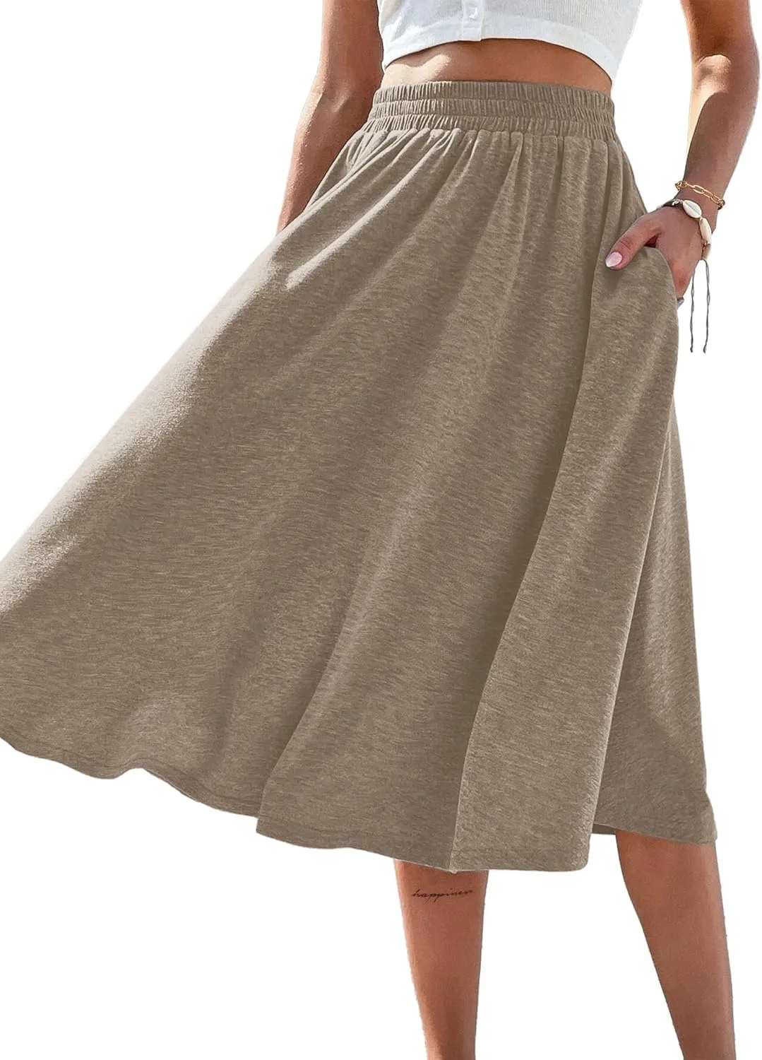 SOFIA'S CHOICE Skirts for Women Midi Length A Line Swing Flowy Skirt with Pockets