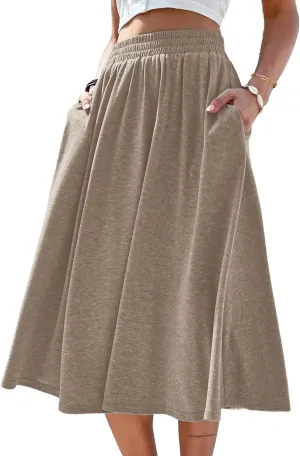 SOFIA'S CHOICE Skirts for Women Midi Length A Line Swing Flowy Skirt with Pockets