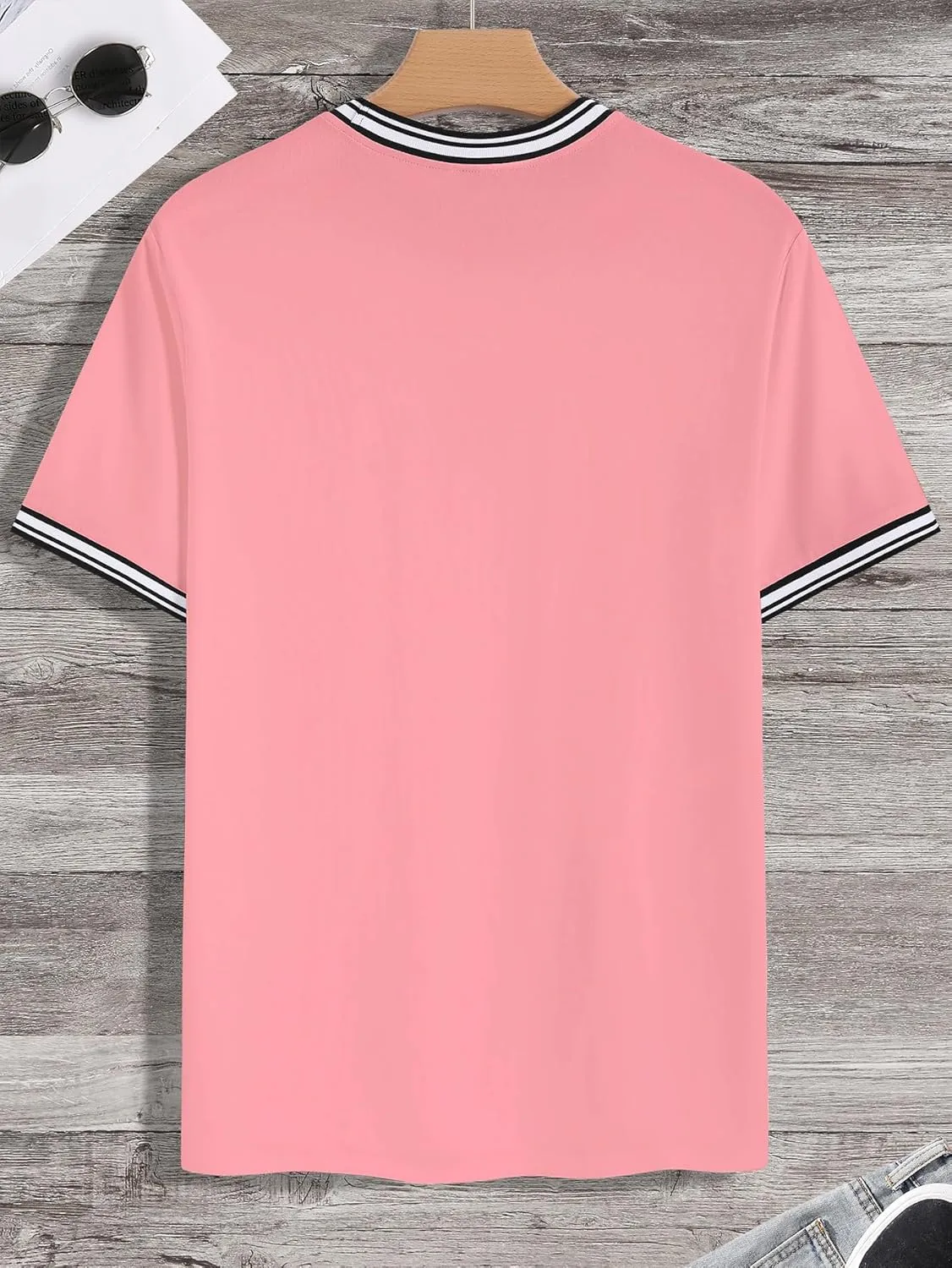 SOLY HUX Men's Crown Letter Print Striped Trim Tee Tops Short Sleeve Crew Neck Summer T Shirt