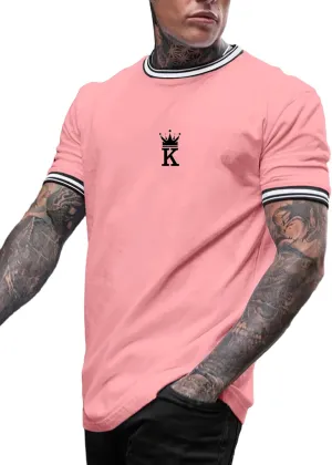 SOLY HUX Men's Crown Letter Print Striped Trim Tee Tops Short Sleeve Crew Neck Summer T Shirt