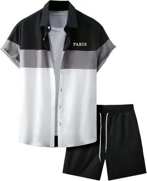 SOLY HUX Men's Plus Size Shorts Set Button Down Shirt and Shorts Color Block Two Piece Outfits