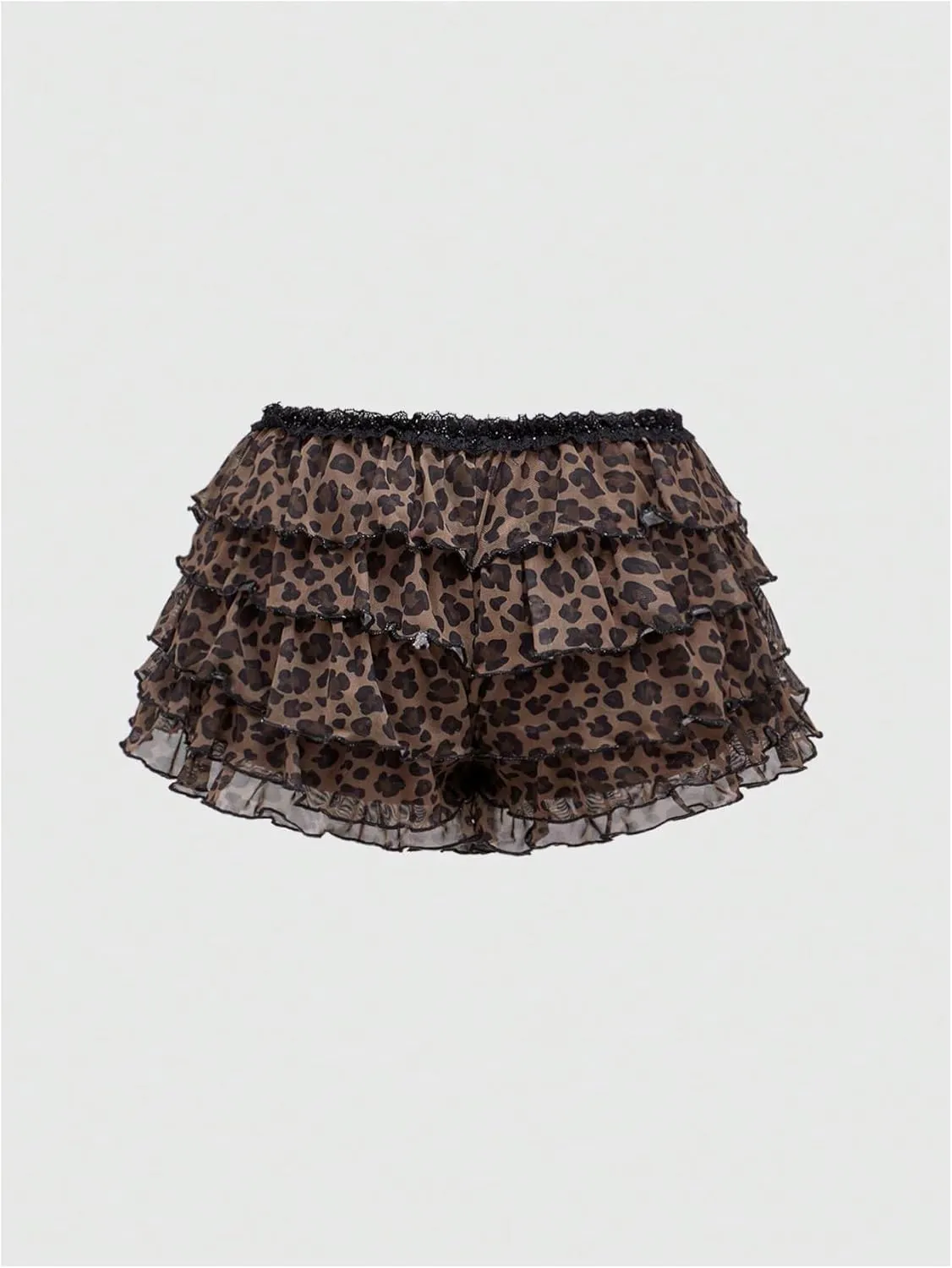 SOLY HUX Women's Plus Size Cheetah Leopard Print Bloomers Shorts Sexy Y2k Layered Ruffle Mini Shorts