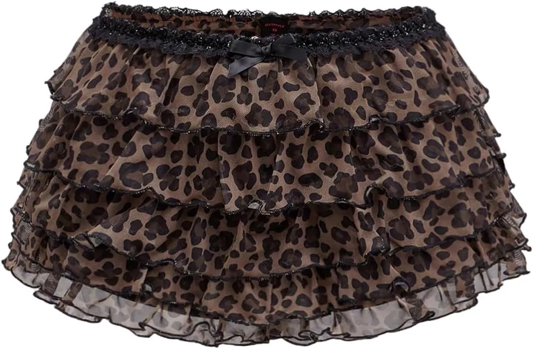 SOLY HUX Women's Plus Size Cheetah Leopard Print Bloomers Shorts Sexy Y2k Layered Ruffle Mini Shorts