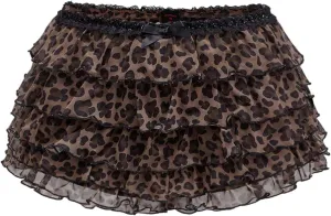 SOLY HUX Women's Plus Size Cheetah Leopard Print Bloomers Shorts Sexy Y2k Layered Ruffle Mini Shorts