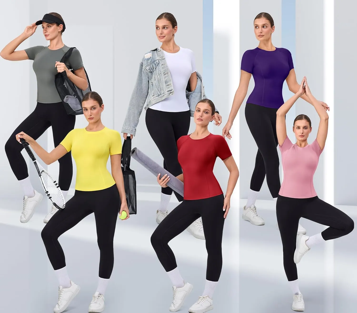 SPVISE Women's Compression Shirt Short Sleeve Workout Tops Athletic Baselayer Dry Fit Running Yoga Gym Basic T-Shirt Crewneck
