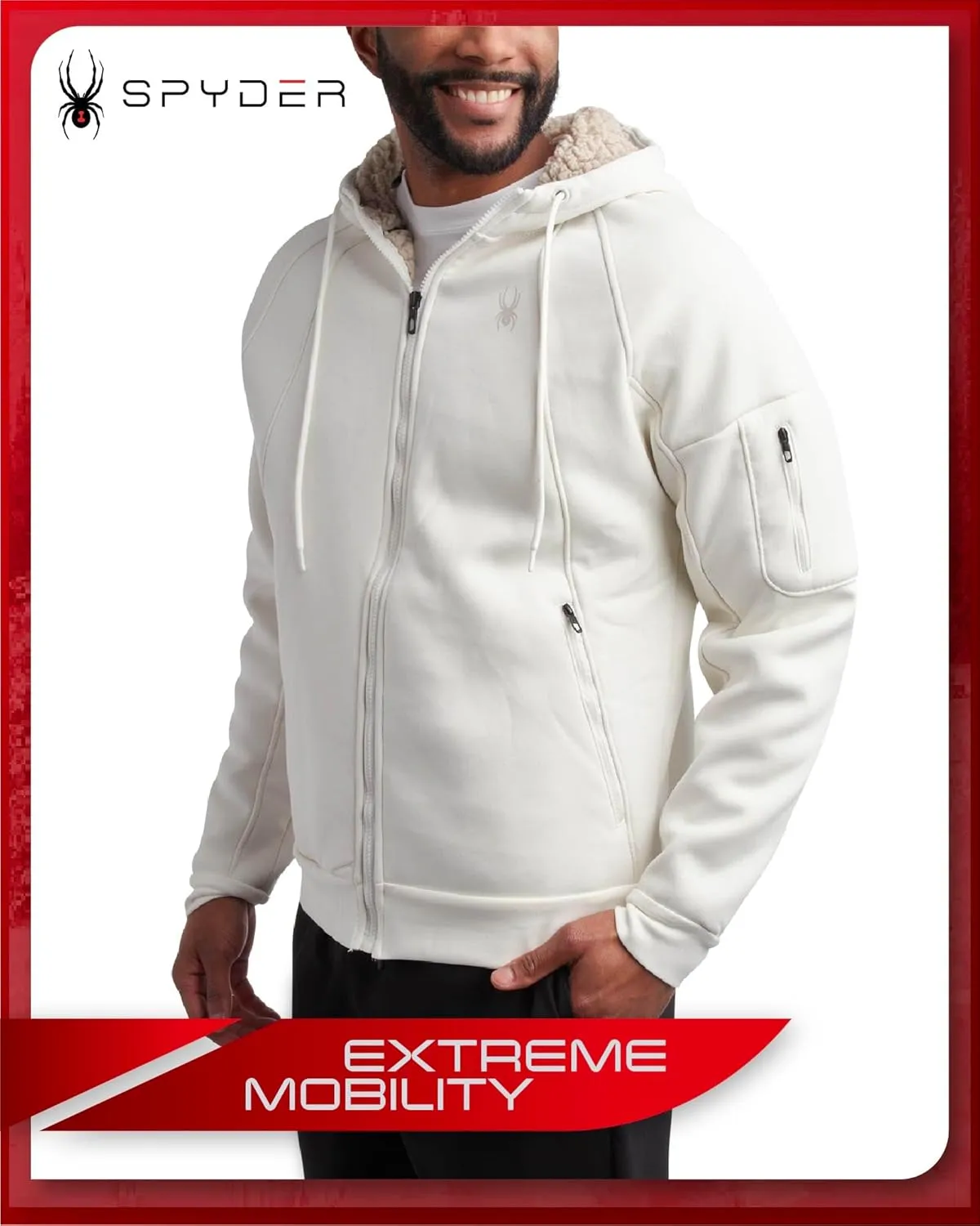 Spyder Men's Hoodie - Sherpa Lined Fleece Zip Up Jacket with ThermoWeb Insulation - Warm Outerwear Hoodies for Men (S-XXL)