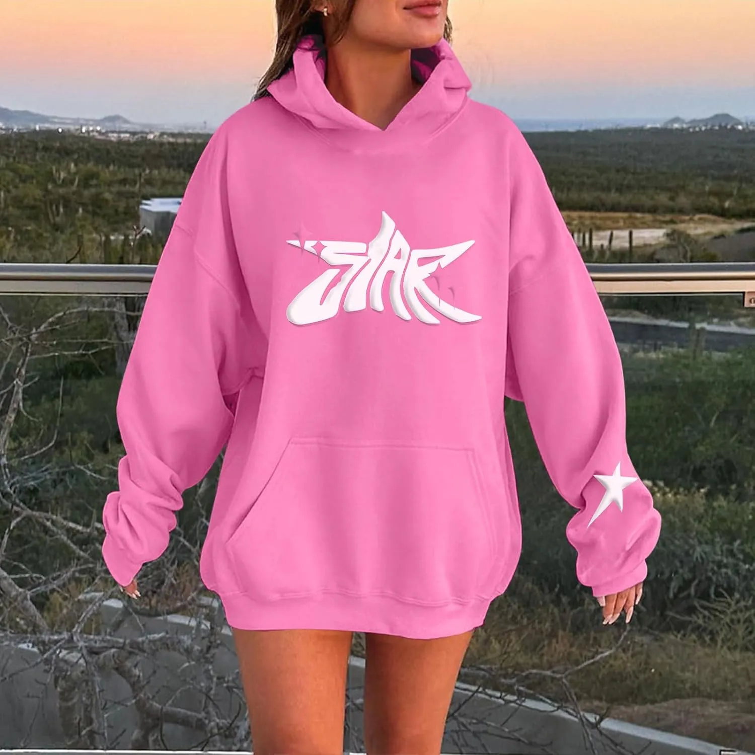 Star Hoodie Oversized Y2k Sweatshirts for Women Cute Stars Graphic Letter Print Hoodies Aesthetic Trendy Pullover