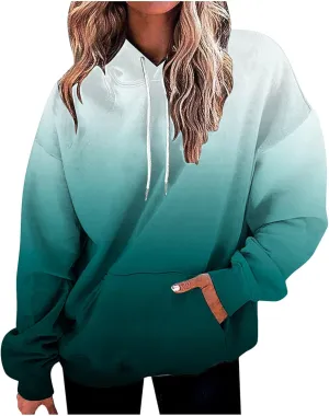 Stessotudo Oversized Hoodies for Women Casual Gradient Pullover Sweatshirts with Pocket Long Sleeve Trendy Y2K Hooded Tops