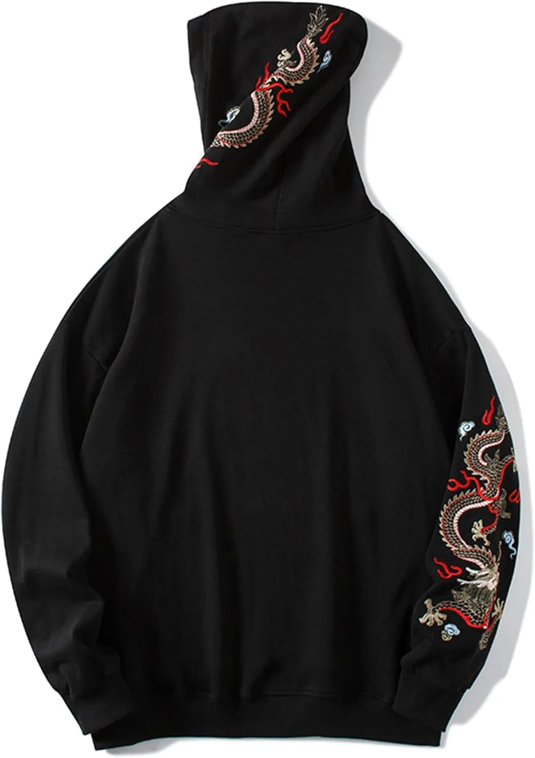 Streetwear Men's Dragon Embroidered Heavyweight Graphic Hoodies Japanese Techwear baggy Anime Hoodie