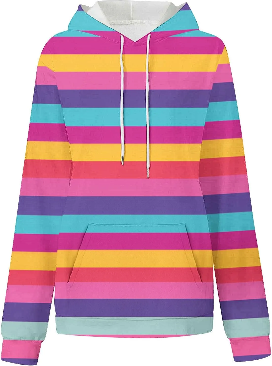 Striped Hoodie for Women Sweatshirt Long Sleeve Pullover Drawstring Hoodie Front Pocket Fall Streetwear Athleisure