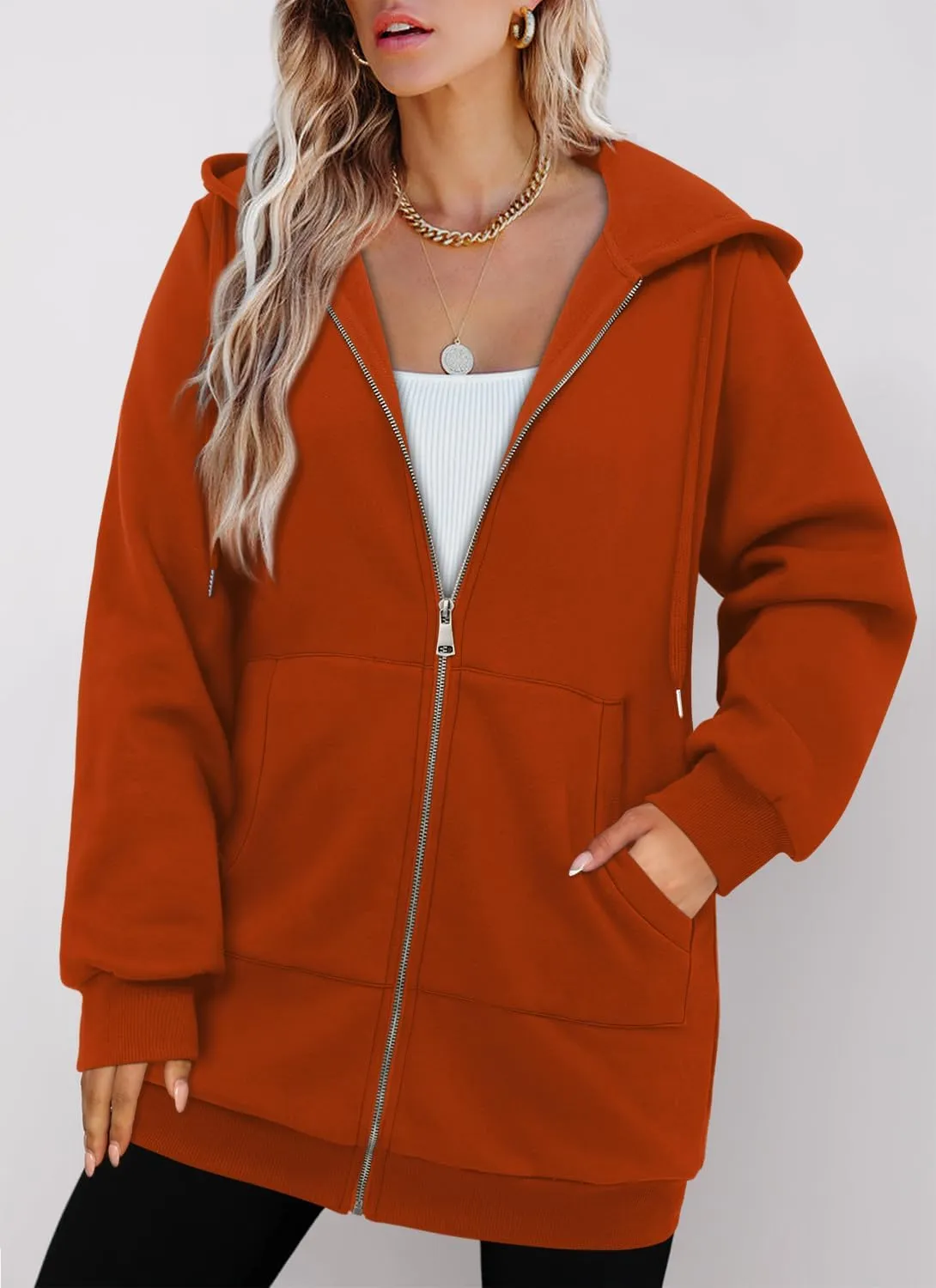 StunShow Women's Zip Up Hoodies Oversized Fleece Long Sleeve Sweatshirts Casual Fall Jacket Coat with Pocket(S-3XL)
