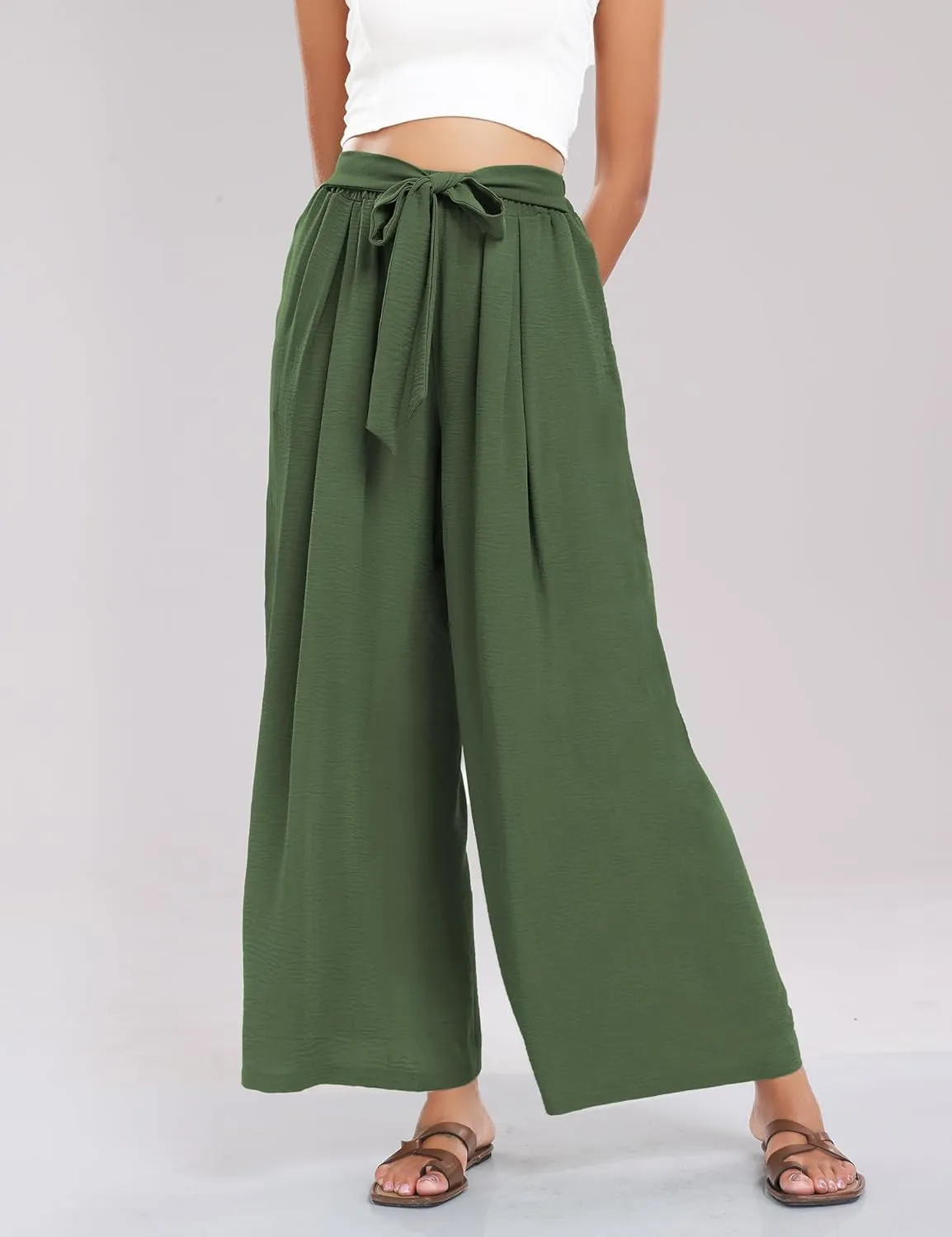 Summe Wide Leg Dress Pants for Women High Waisted Palazzo Casual Work Pants Beach Trousers with Pocket