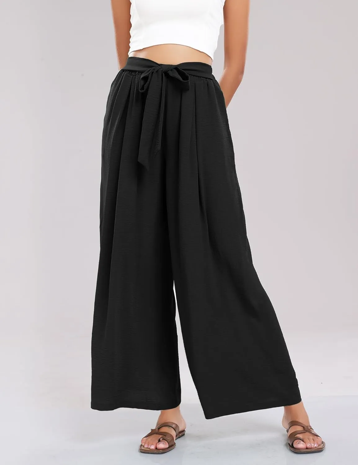 Summe Wide Leg Dress Pants for Women High Waisted Palazzo Casual Work Pants Beach Trousers with Pocket