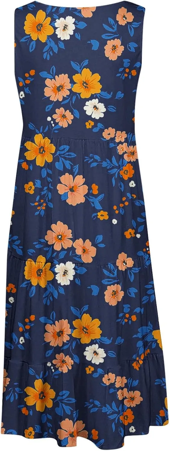 Summer Beach Dresses for Women Trendy Boho Floral Tank Dress Casual Ruffle Flowy Sundresses Vacation Outfits 2025