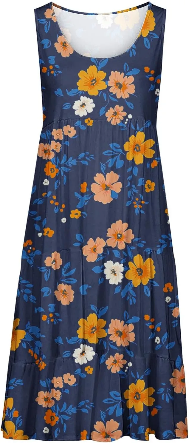 Summer Beach Dresses for Women Trendy Boho Floral Tank Dress Casual Ruffle Flowy Sundresses Vacation Outfits 2025