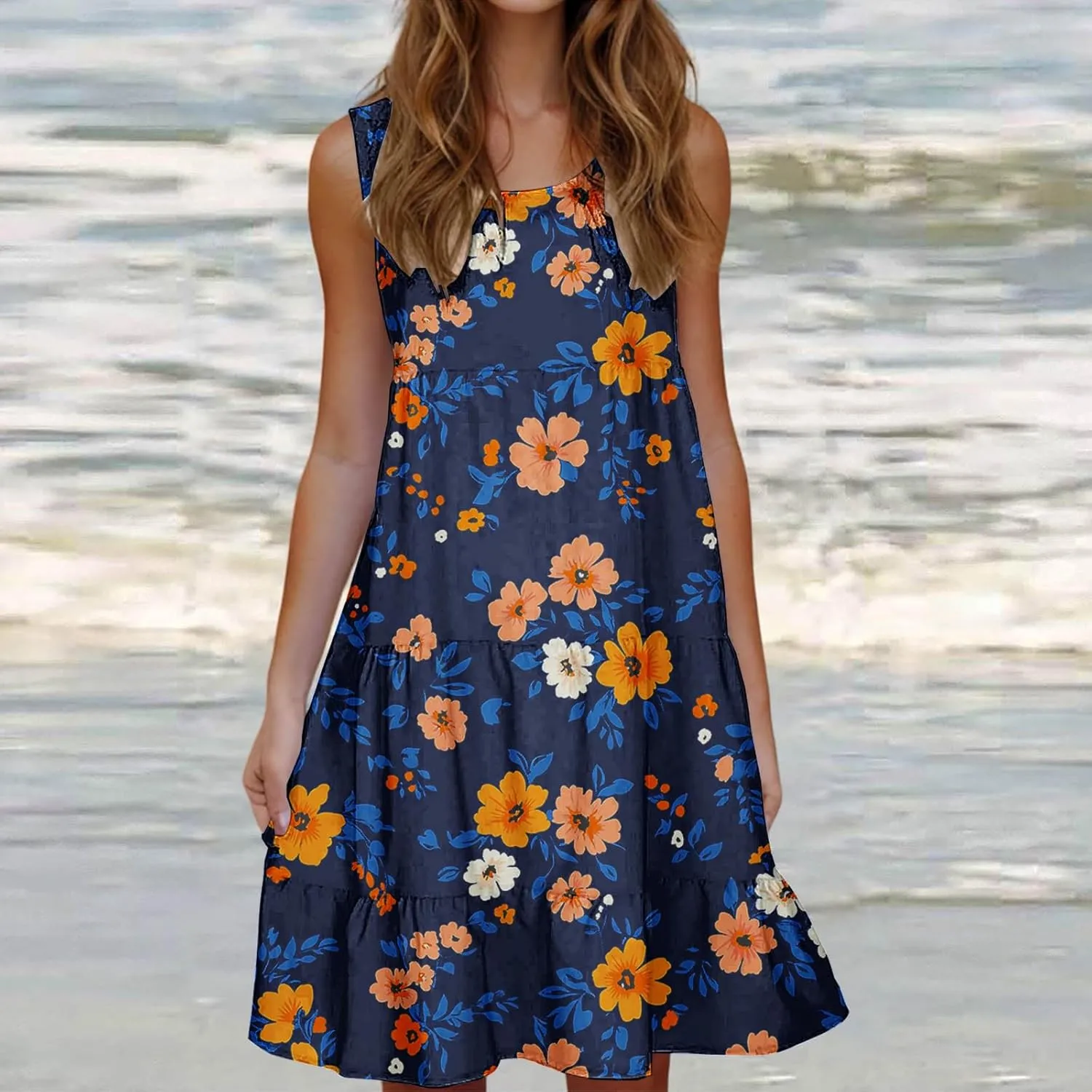 Summer Beach Dresses for Women Trendy Boho Floral Tank Dress Casual Ruffle Flowy Sundresses Vacation Outfits 2025