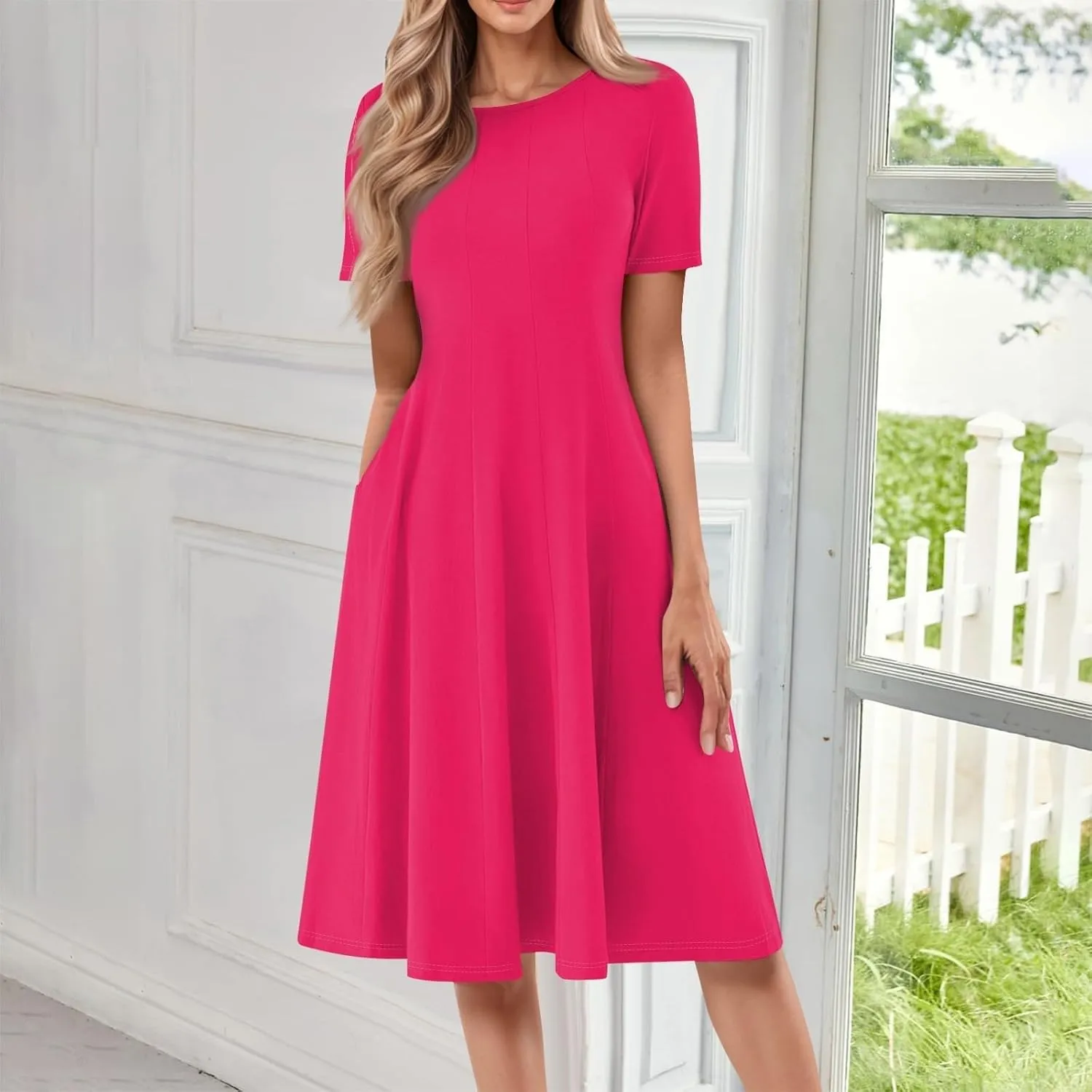 Summer Dresses for Women 2025 Elegant Short Sleeve Midi Dress Casual Plus Size Loose Comfy Flowy Boho Beach Sundress