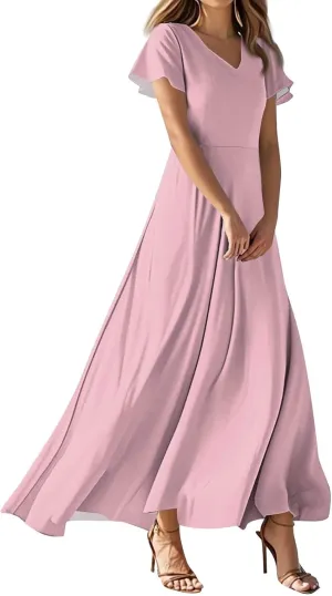 Summer Dresses for Women 2025 Fashion Short Sleeve Maxi Dress Flowy Elegant V Neck Beach Vacation Long Sundresses