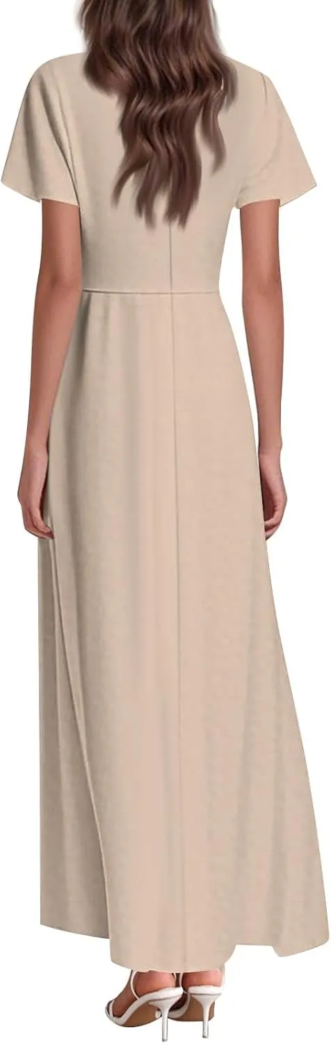 Summer Dresses for Women 2025 Fashion Short Sleeve Maxi Dress Flowy Elegant V Neck Beach Vacation Long Sundresses