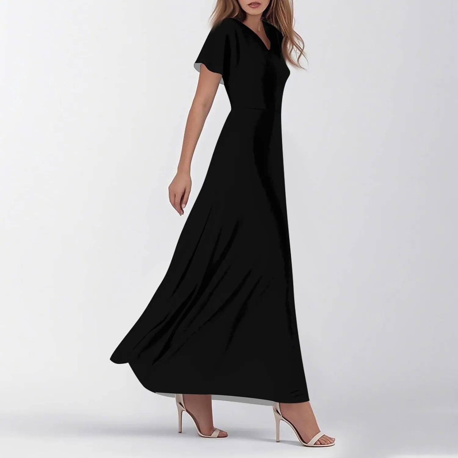 Summer Dresses for Women 2025 Fashion Short Sleeve Maxi Dress Flowy Elegant V Neck Beach Vacation Long Sundresses