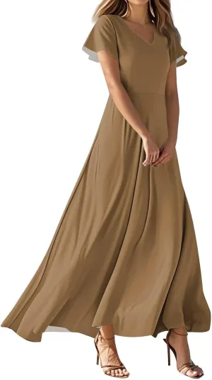 Summer Dresses for Women 2025 Fashion Short Sleeve Maxi Dress Flowy Elegant V Neck Beach Vacation Long Sundresses