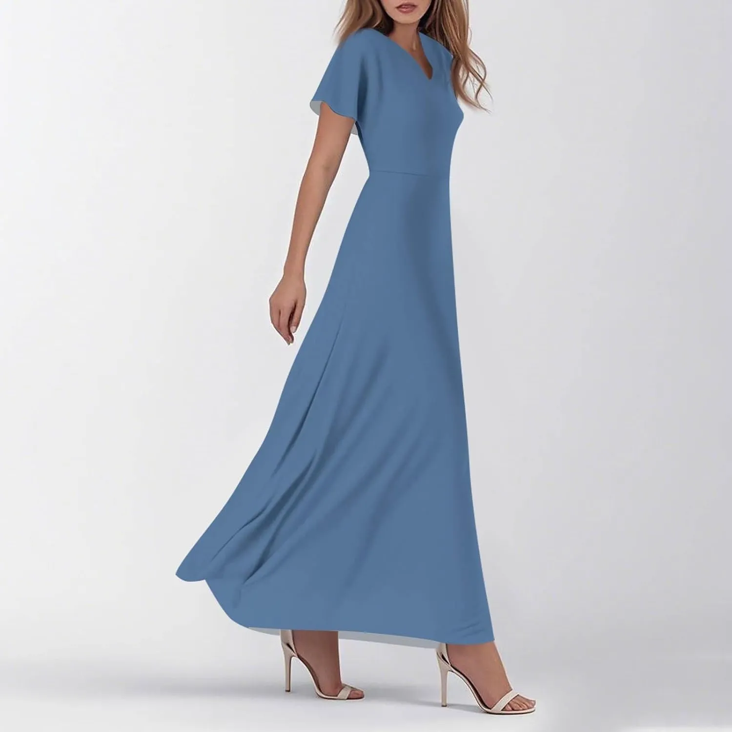 Summer Dresses for Women 2025 Fashion Short Sleeve Maxi Dress Flowy Elegant V Neck Beach Vacation Long Sundresses