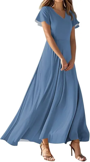 Summer Dresses for Women 2025 Fashion Short Sleeve Maxi Dress Flowy Elegant V Neck Beach Vacation Long Sundresses