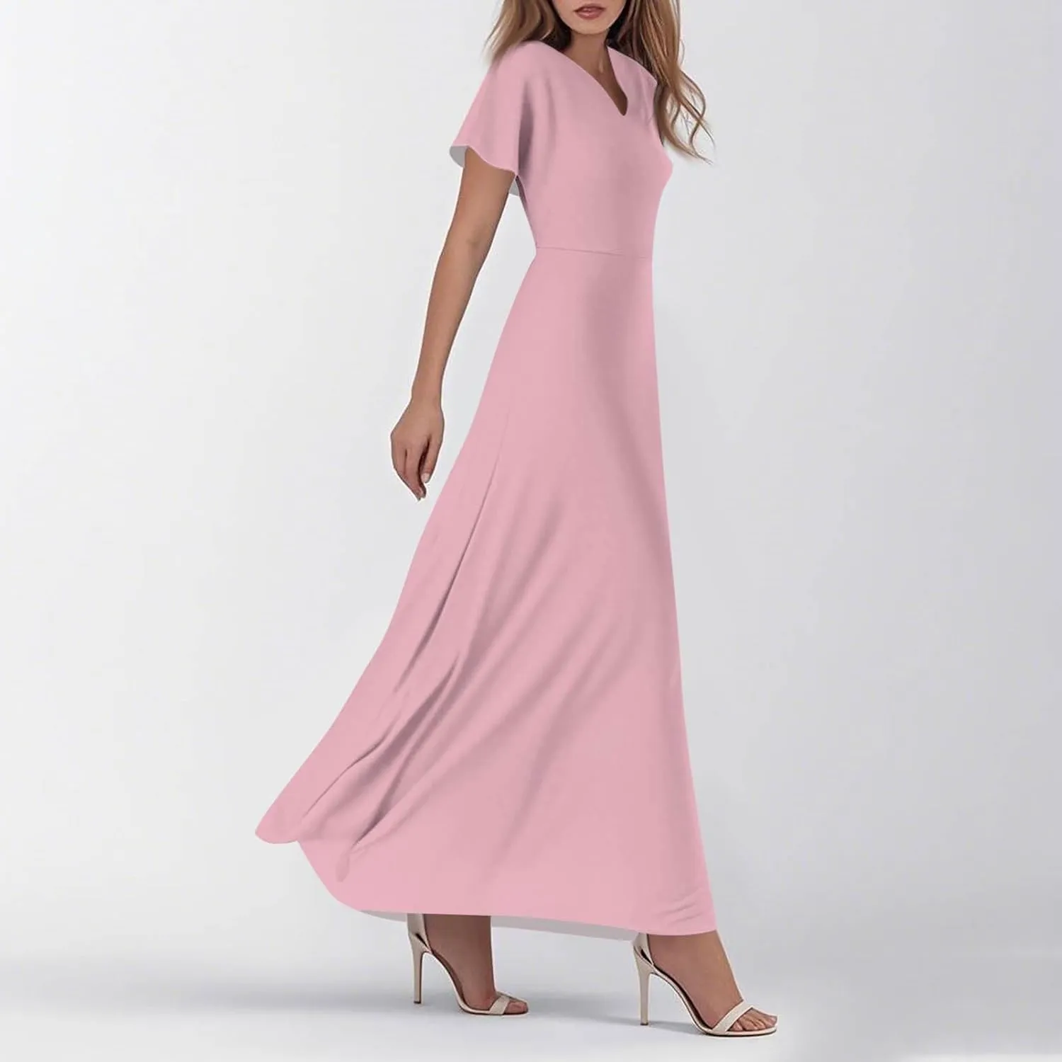 Summer Dresses for Women 2025 Fashion Short Sleeve Maxi Dress Flowy Elegant V Neck Beach Vacation Long Sundresses