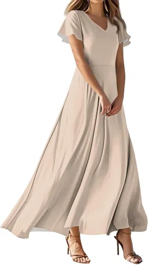 Summer Dresses for Women 2025 Fashion Short Sleeve Maxi Dress Flowy Elegant V Neck Beach Vacation Long Sundresses