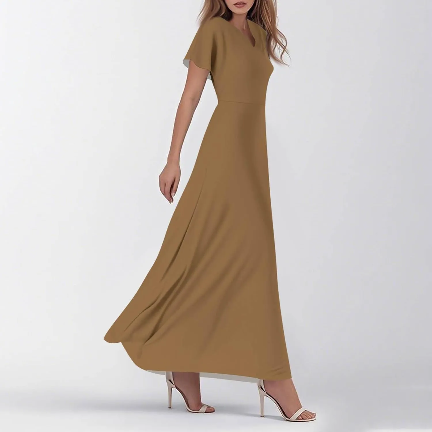 Summer Dresses for Women 2025 Fashion Short Sleeve Maxi Dress Flowy Elegant V Neck Beach Vacation Long Sundresses
