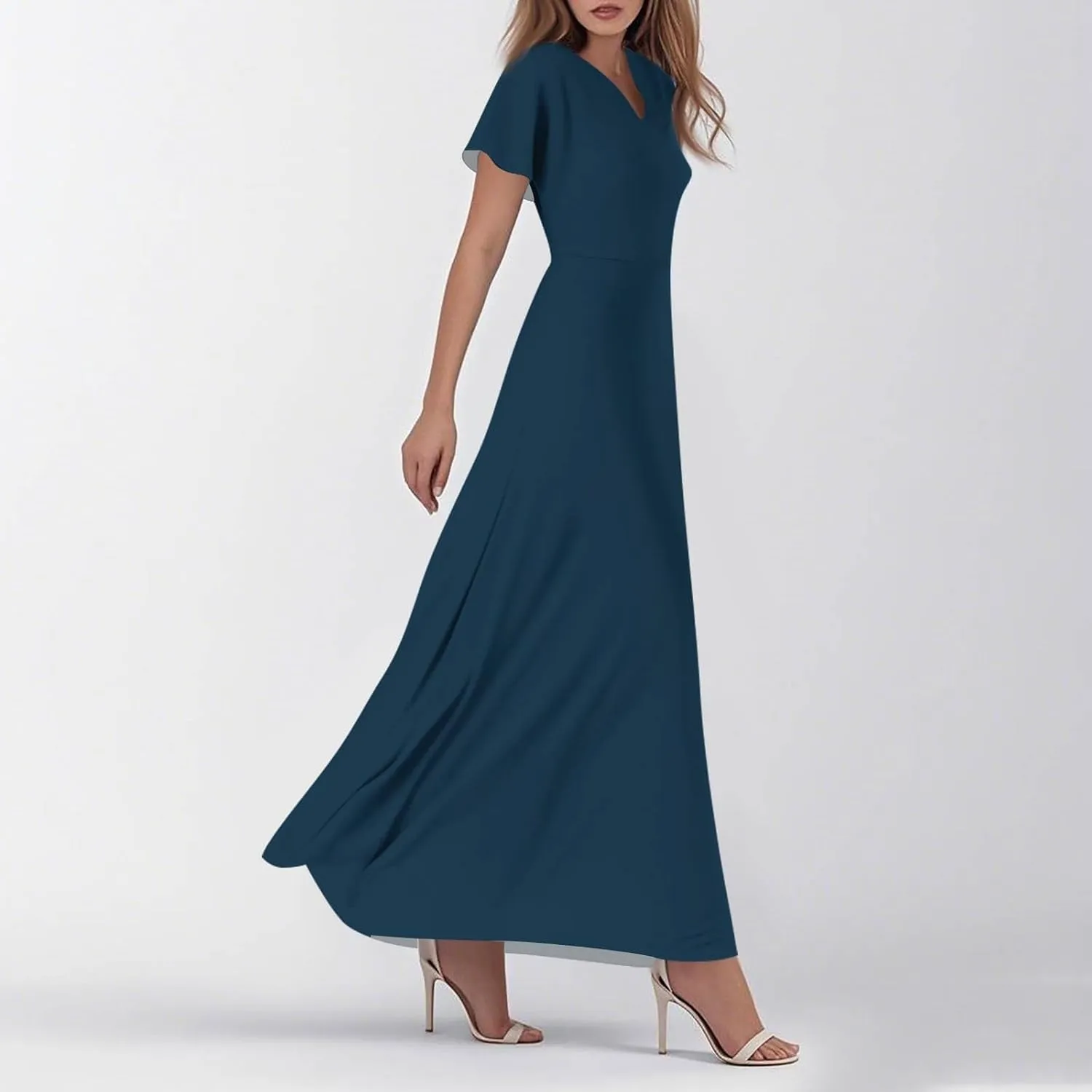 Summer Dresses for Women 2025 Fashion Short Sleeve Maxi Dress Flowy Elegant V Neck Beach Vacation Long Sundresses