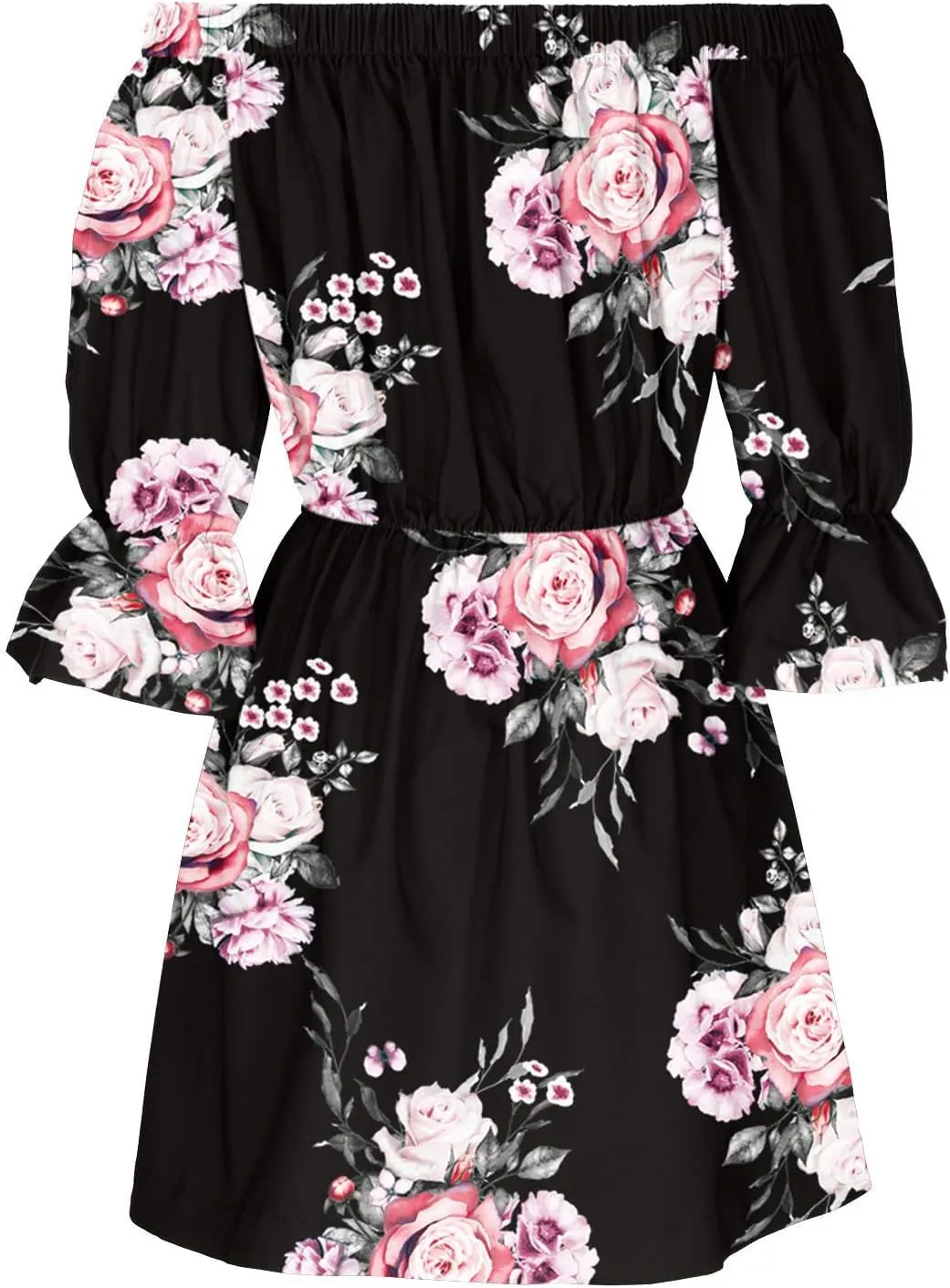 Summer Dresses for Women Boho Beach Sexy Off Shoulder Tunic Sundresses Casual Loose Fit Sleeve Mini Floral Dress
