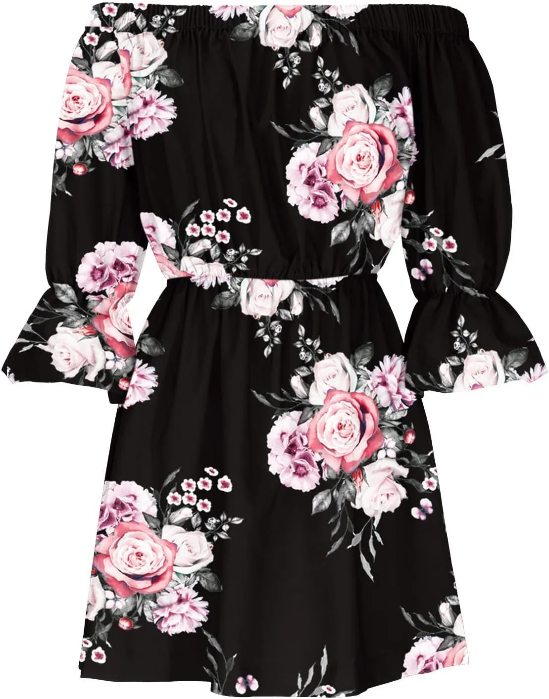 Summer Dresses for Women Boho Beach Sexy Off Shoulder Tunic Sundresses Casual Loose Fit Sleeve Mini Floral Dress