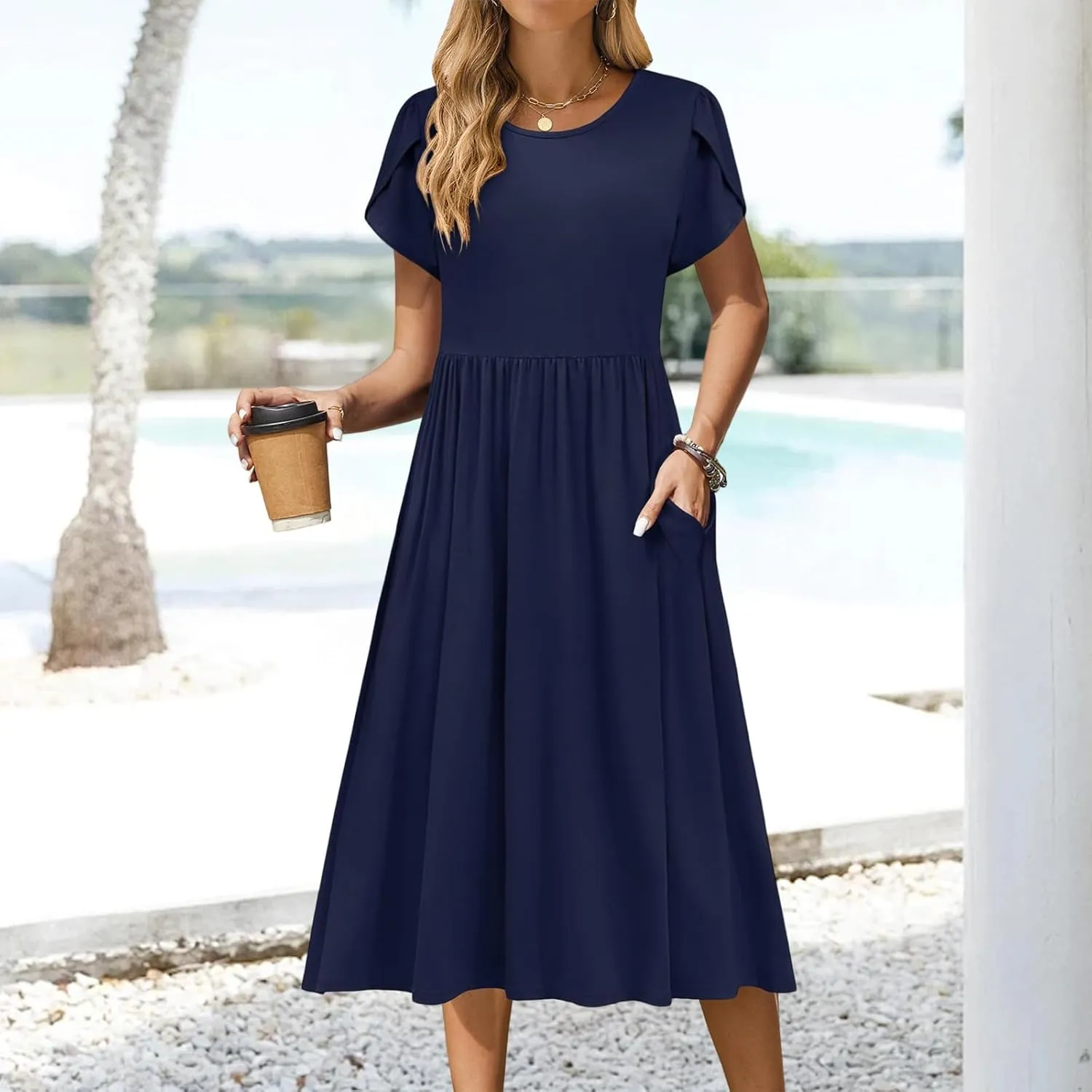 Summer Dresses for Women Boho Sundress Crew Neck Short Sleeve Fashion Floral High Waist Dresses Ruffle Hem Dress 2025