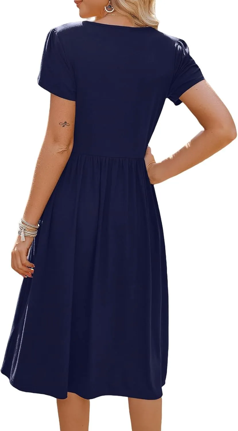 Summer Dresses for Women Boho Sundress Crew Neck Short Sleeve Fashion Floral High Waist Dresses Ruffle Hem Dress 2025