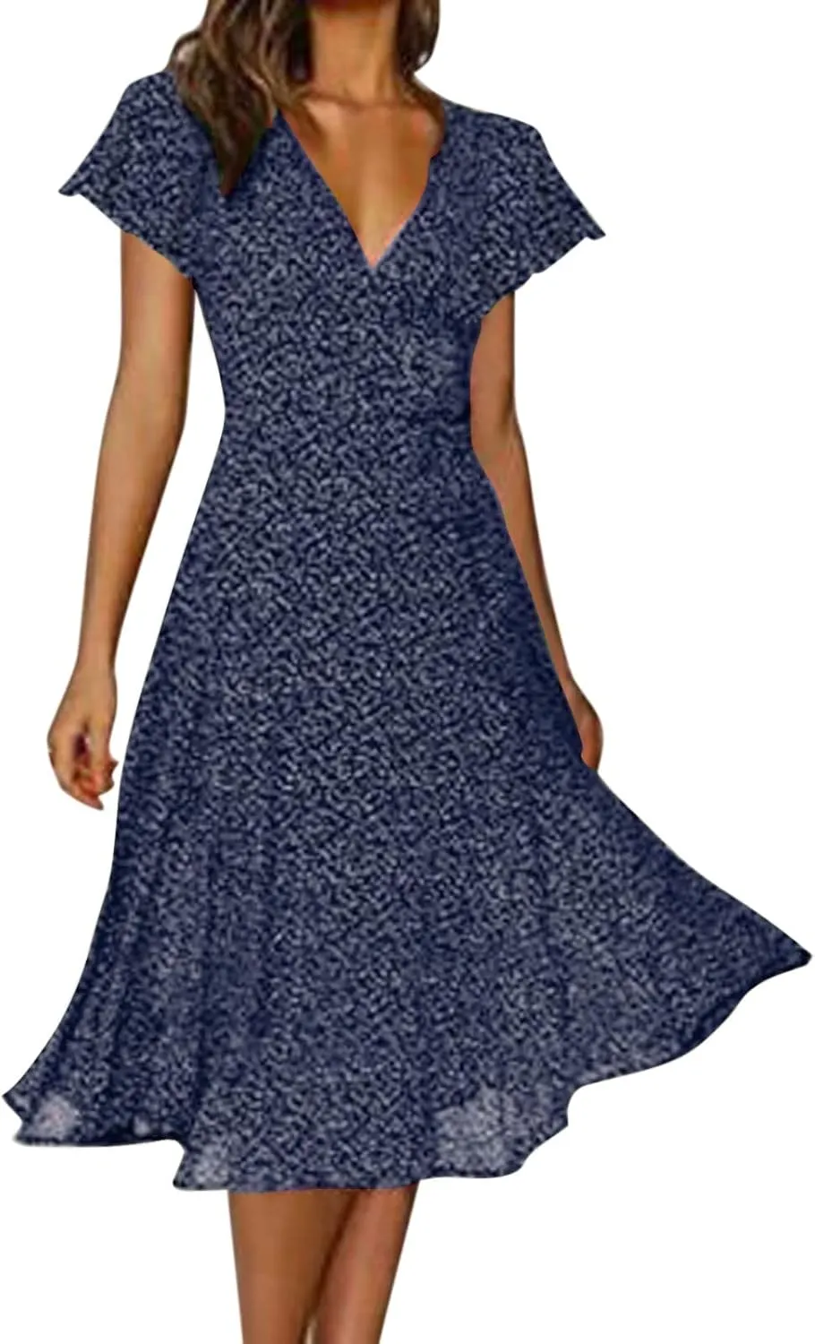 Summer Dresses for Women Floral Boho Dress Beach Casual Mid Length Dress Short Sleeve Flowy Elegant Midi Dresses