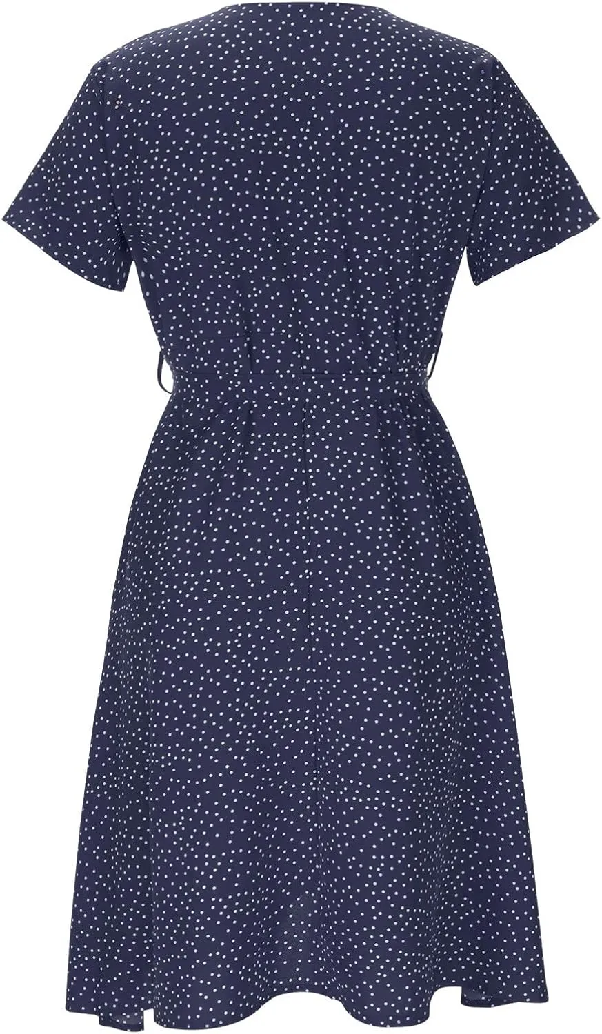 Summer Dresses for Women Floral Boho Dress Beach Casual Mid Length Dress Short Sleeve Flowy Elegant Midi Dresses