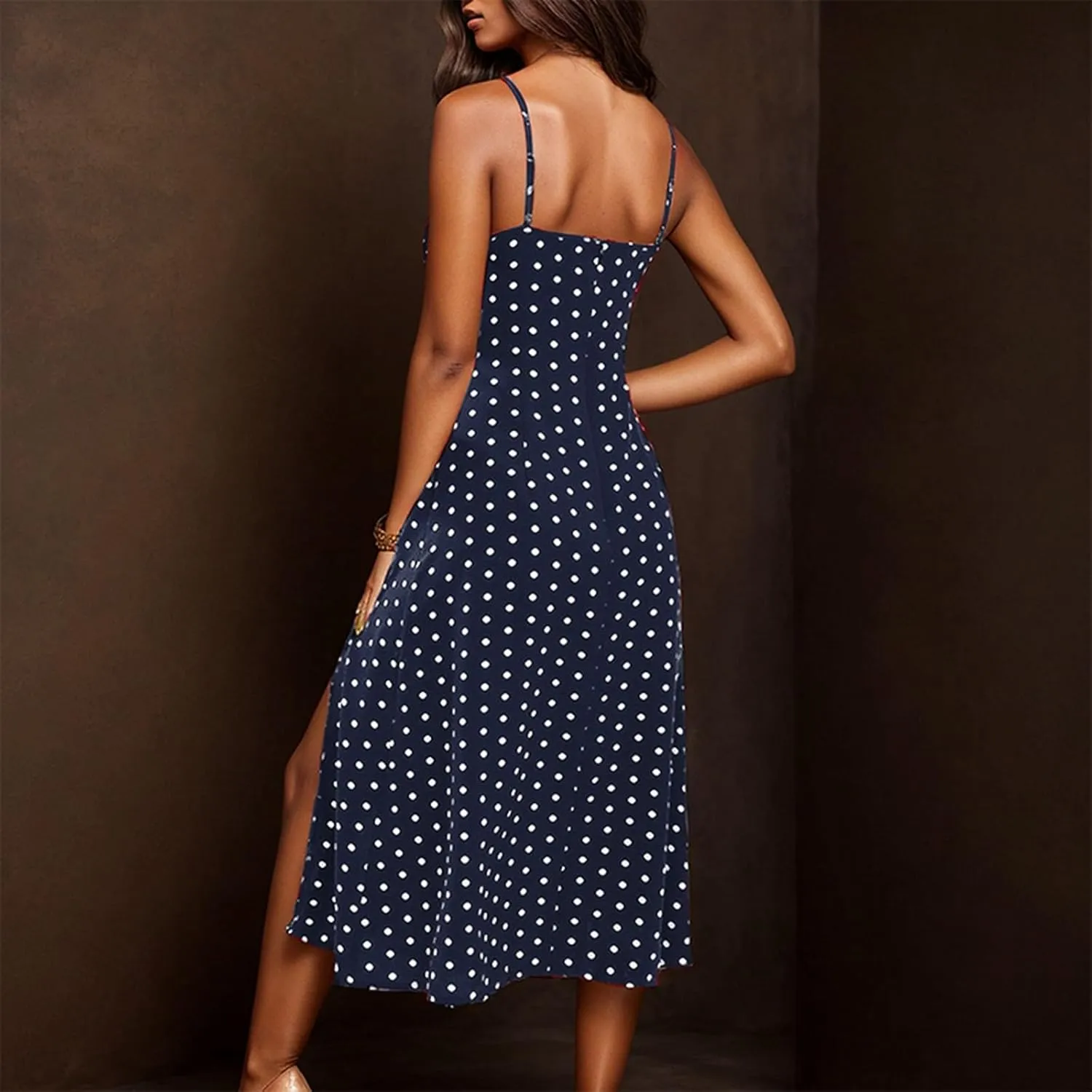 Summer Dresses for Women Spaghetti Strap Polka Dot Midi Dress 2025 Trendy Sexy Sleeveless Slit Beach Boho Sundresses