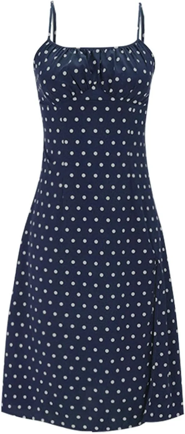 Summer Dresses for Women Spaghetti Strap Polka Dot Midi Dress 2025 Trendy Sexy Sleeveless Slit Beach Boho Sundresses