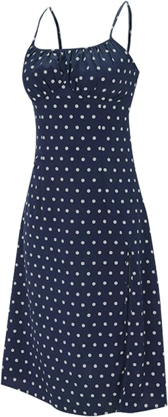 Summer Dresses for Women Spaghetti Strap Polka Dot Midi Dress 2025 Trendy Sexy Sleeveless Slit Beach Boho Sundresses