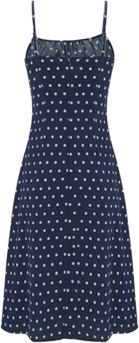 Summer Dresses for Women Spaghetti Strap Polka Dot Midi Dress 2025 Trendy Sexy Sleeveless Slit Beach Boho Sundresses