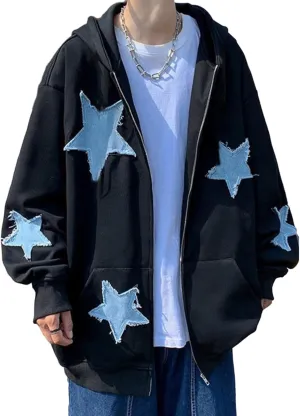 Sunwittafy Women's Oversized Zip Up Hoodie Y2k Aesthetic Graphic Hooded Sweatshirt Long Sleeve E-Girl Harajuku Jackets Coat