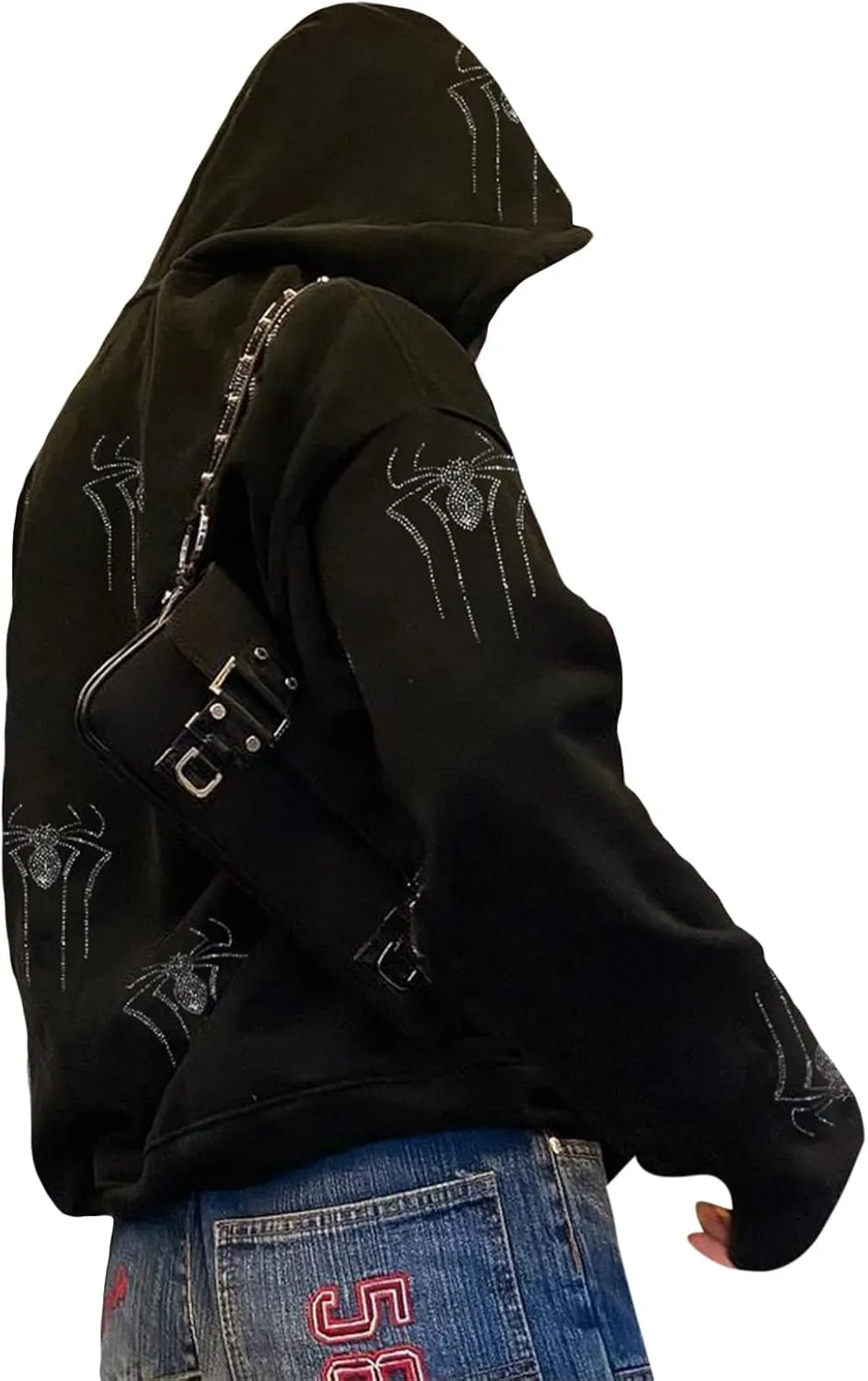 Sunwittafy Women's Oversized Zip Up Hoodie Y2k Aesthetic Graphic Hooded Sweatshirt Long Sleeve E-Girl Harajuku Jackets Coat