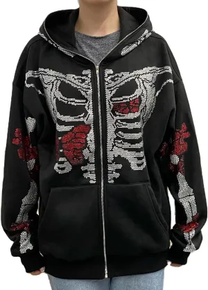 Sunwittafy Women's Oversized Zip Up Hoodie Y2k Aesthetic Graphic Hooded Sweatshirt Long Sleeve E-Girl Harajuku Jackets Coat