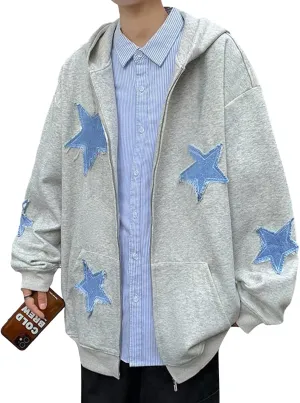 Sunwittafy Women's Oversized Zip Up Hoodie Y2k Aesthetic Graphic Hooded Sweatshirt Long Sleeve E-Girl Harajuku Jackets Coat
