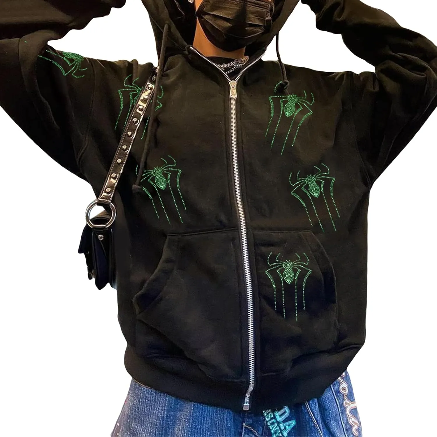 Sunwittafy Women's Oversized Zip Up Hoodie Y2k Aesthetic Graphic Hooded Sweatshirt Long Sleeve E-Girl Harajuku Jackets Coat