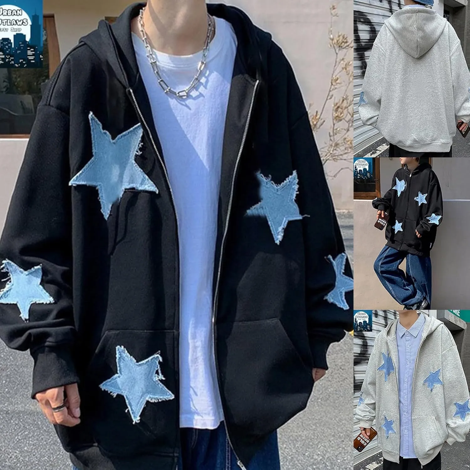 Sunwittafy Women's Oversized Zip Up Hoodie Y2k Aesthetic Graphic Hooded Sweatshirt Long Sleeve E-Girl Harajuku Jackets Coat