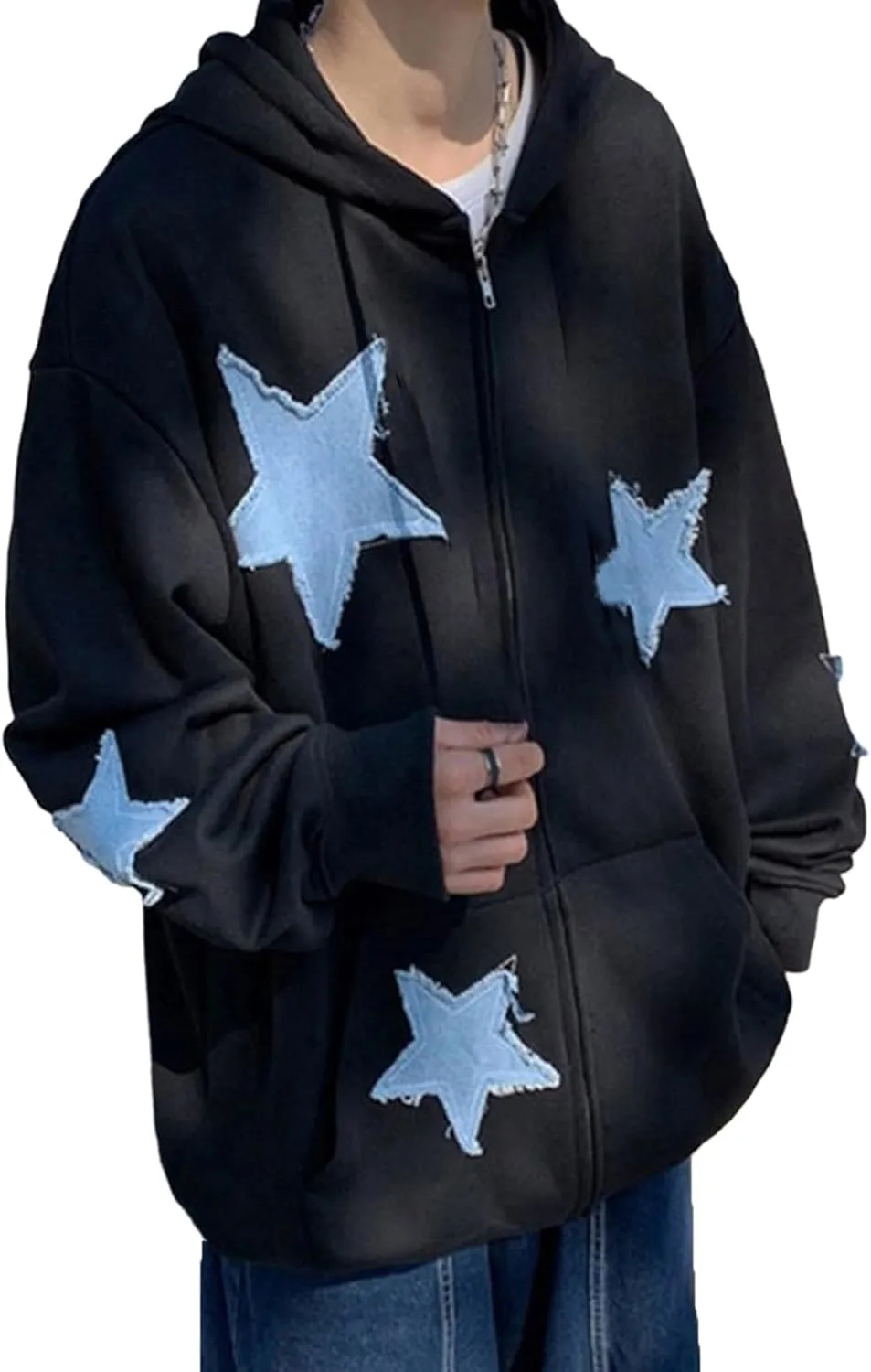 Sunwittafy Women's Oversized Zip Up Hoodie Y2k Aesthetic Graphic Hooded Sweatshirt Long Sleeve E-Girl Harajuku Jackets Coat