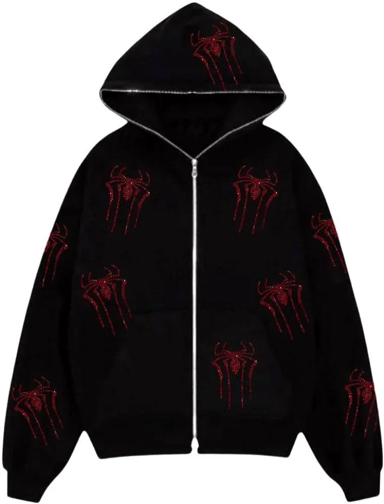Sunwittafy Women's Oversized Zip Up Hoodie Y2k Aesthetic Graphic Hooded Sweatshirt Long Sleeve E-Girl Harajuku Jackets Coat